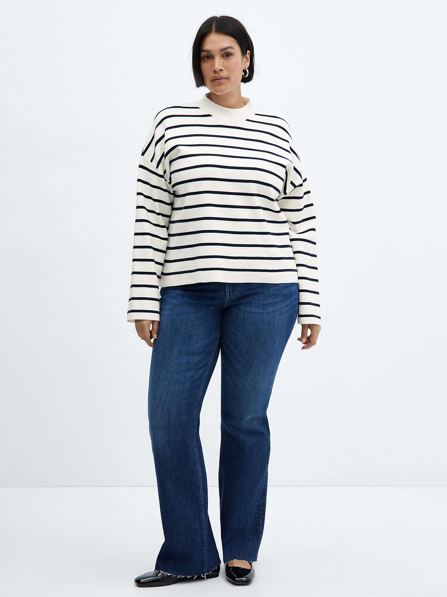Buy Mango Sardinet Striped Perkins Collar Sweater, Navy/White Online at johnlewis.com