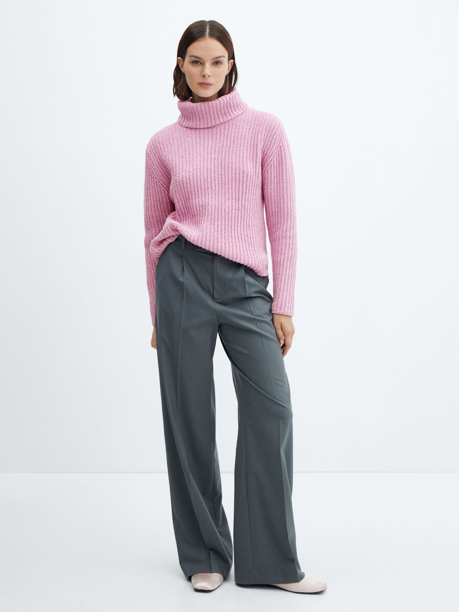 Mango Puri Turtleneck Knitted Jumper, Pink at John Lewis & Partners