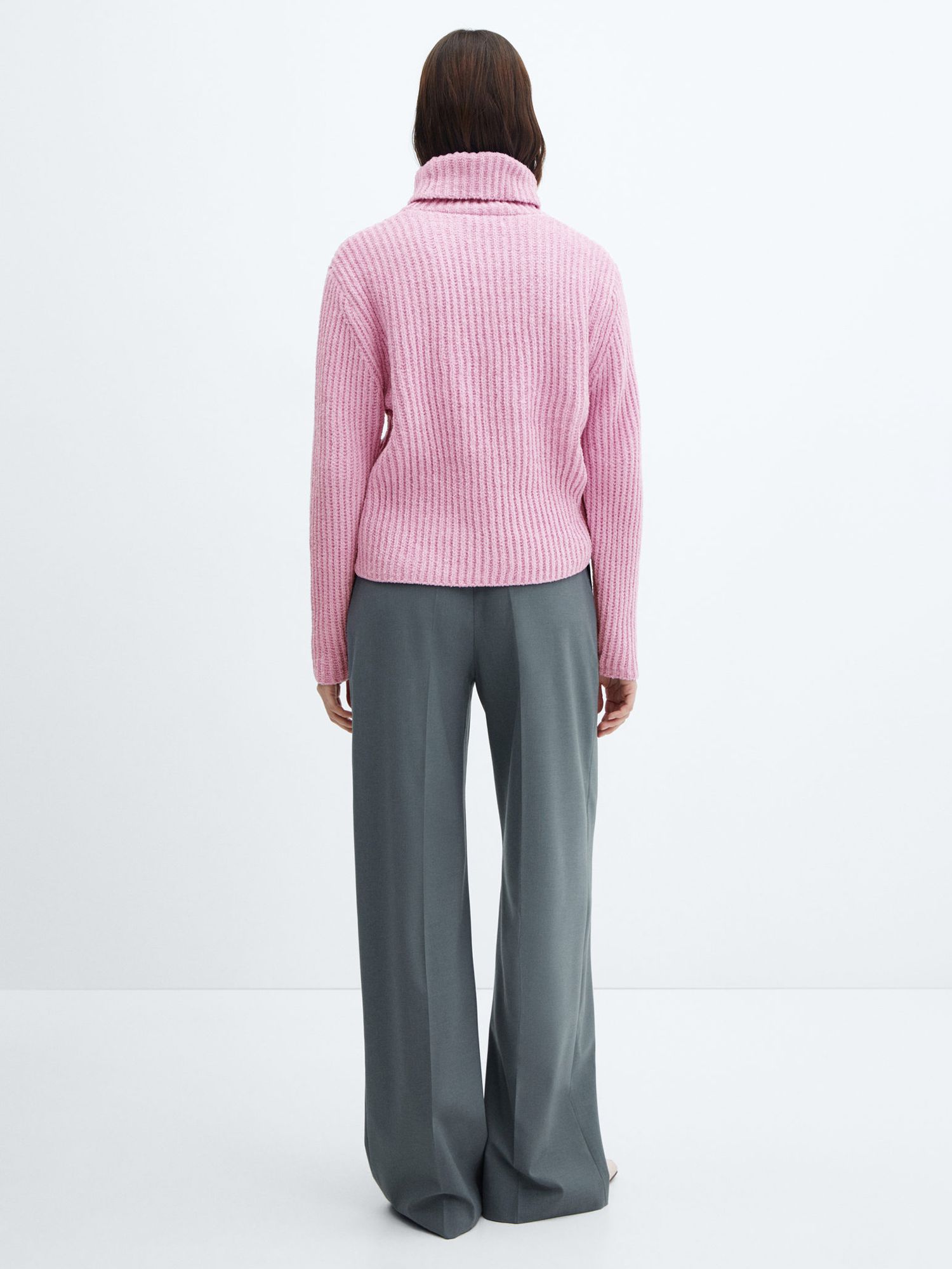 Mango Puri Turtleneck Knitted Jumper, Pink, L
