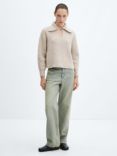 Mango Marisas Rib Knit Collared Jumper, Beige