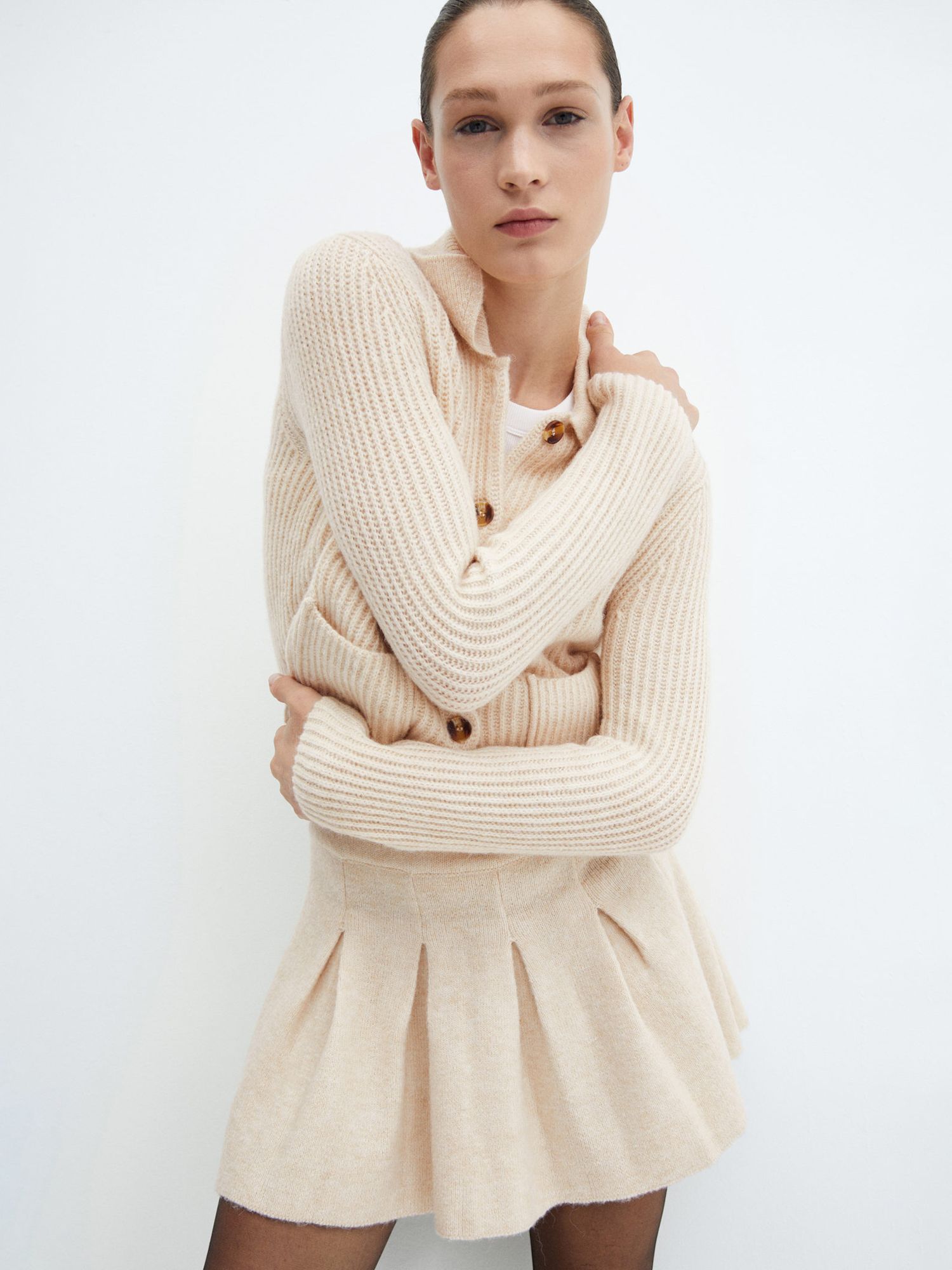 Mango Marisas Wool Blend Skirt, Light Pastel Brown, XL