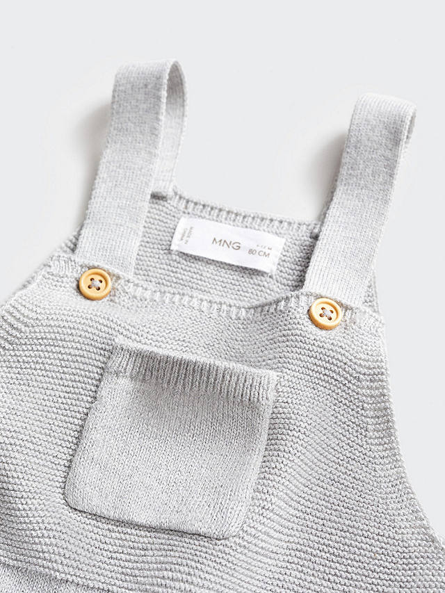 Mango Baby Patch Pocket Knit Dungarees, Pastel Grey