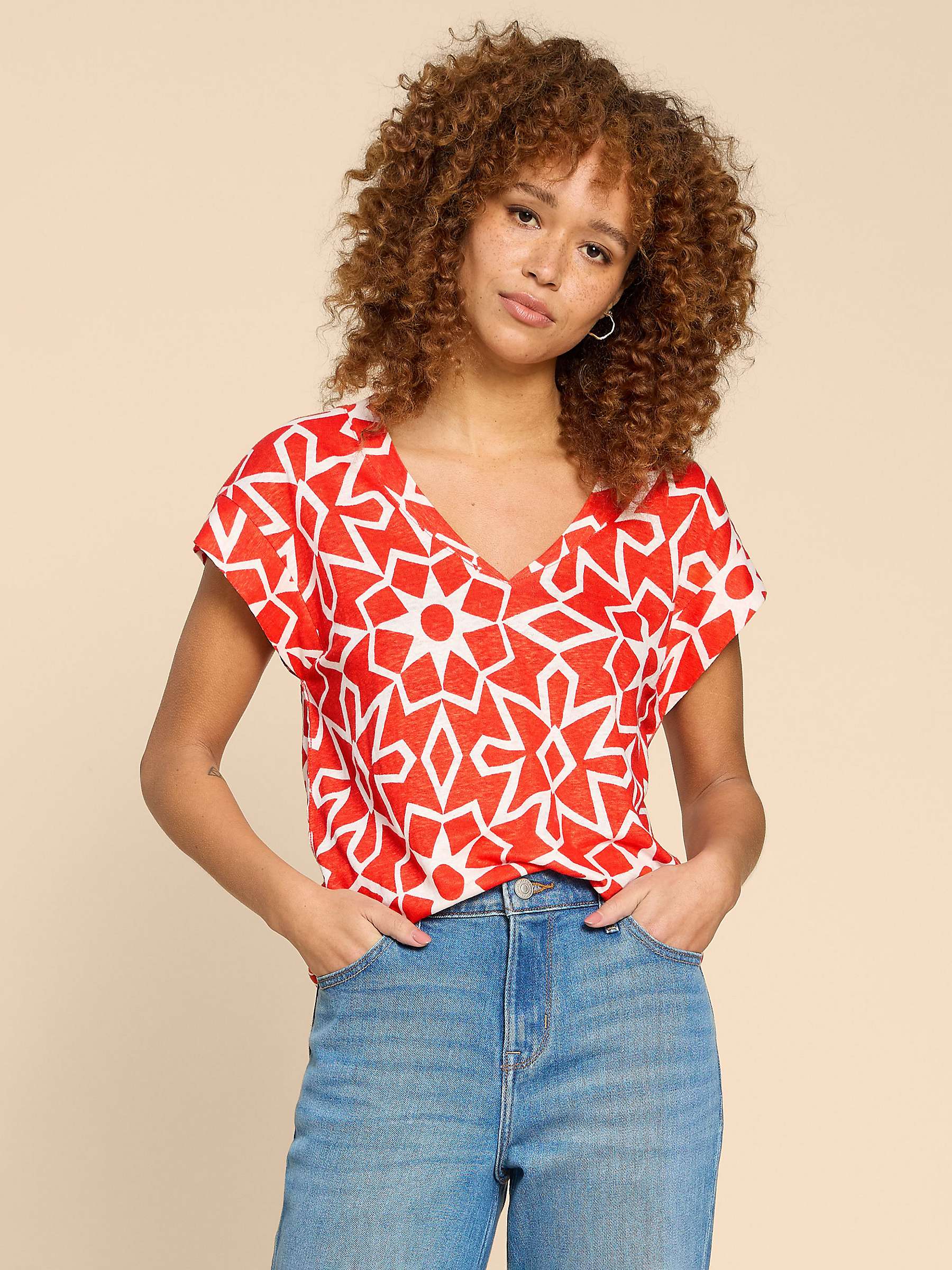 Buy White Stuff Ivy Abstract Print Linen T-Shirt, Red Online at johnlewis.com
