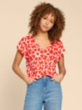 White Stuff Ivy Abstract Print Linen T-Shirt, Red