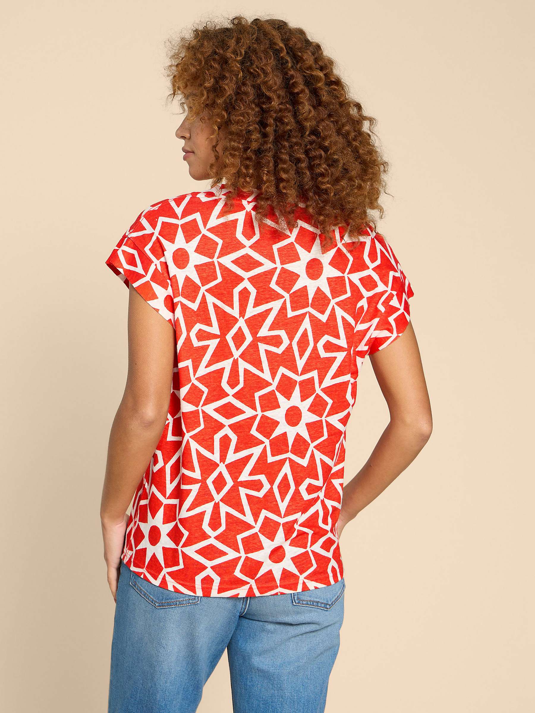 Buy White Stuff Ivy Abstract Print Linen T-Shirt, Red Online at johnlewis.com