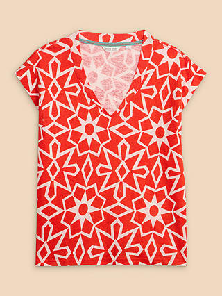 White Stuff Ivy Abstract Print Linen T-Shirt, Red