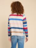 White Stuff Lulu Organic Cotton Striped Cardigan, Pink/Multi