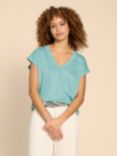 White Stuff Ivy Linen V Neck T-Shirt, Mid Teal