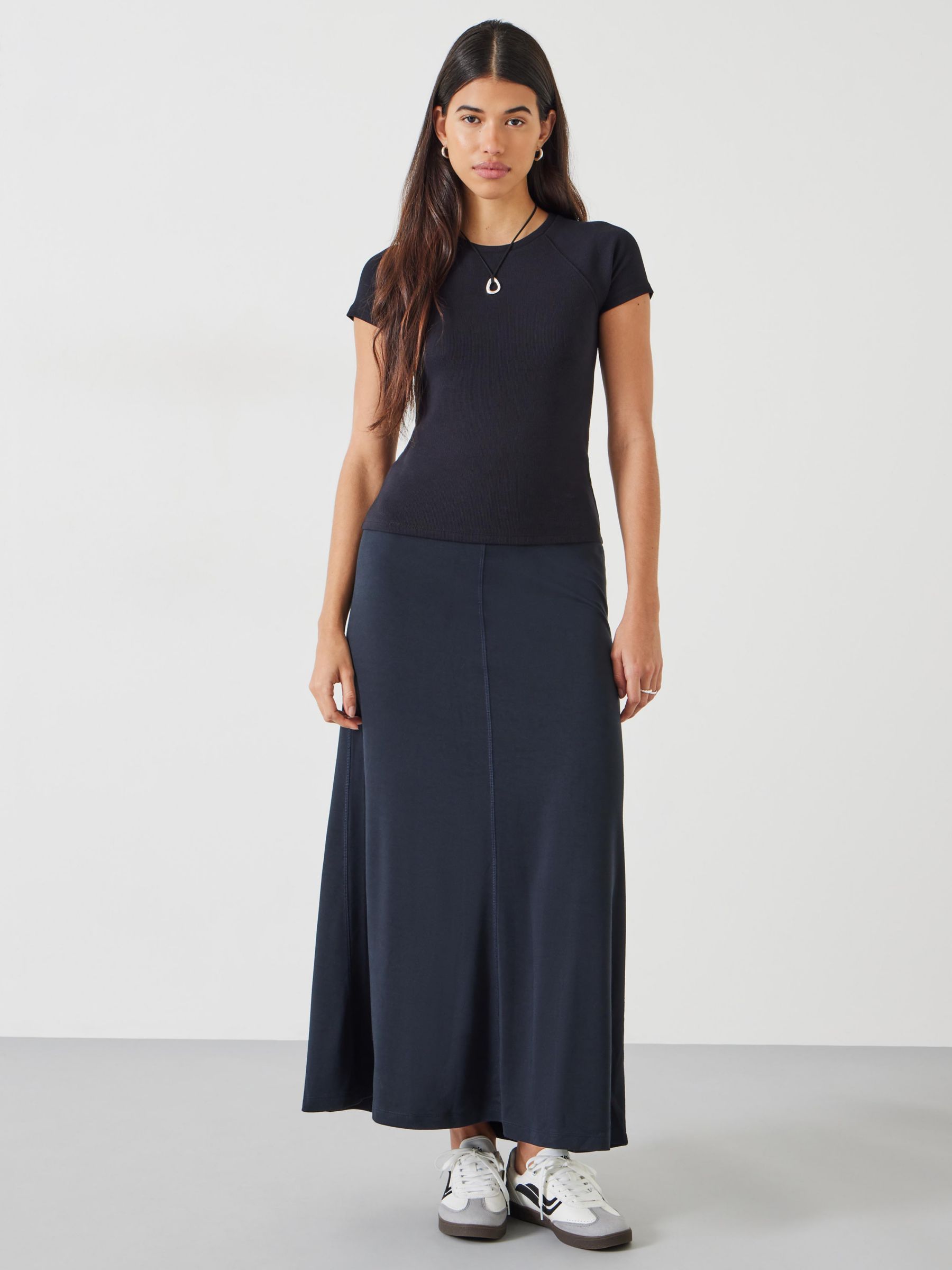 HUSH Karina Maxi Jersey Skirt, Black, 10