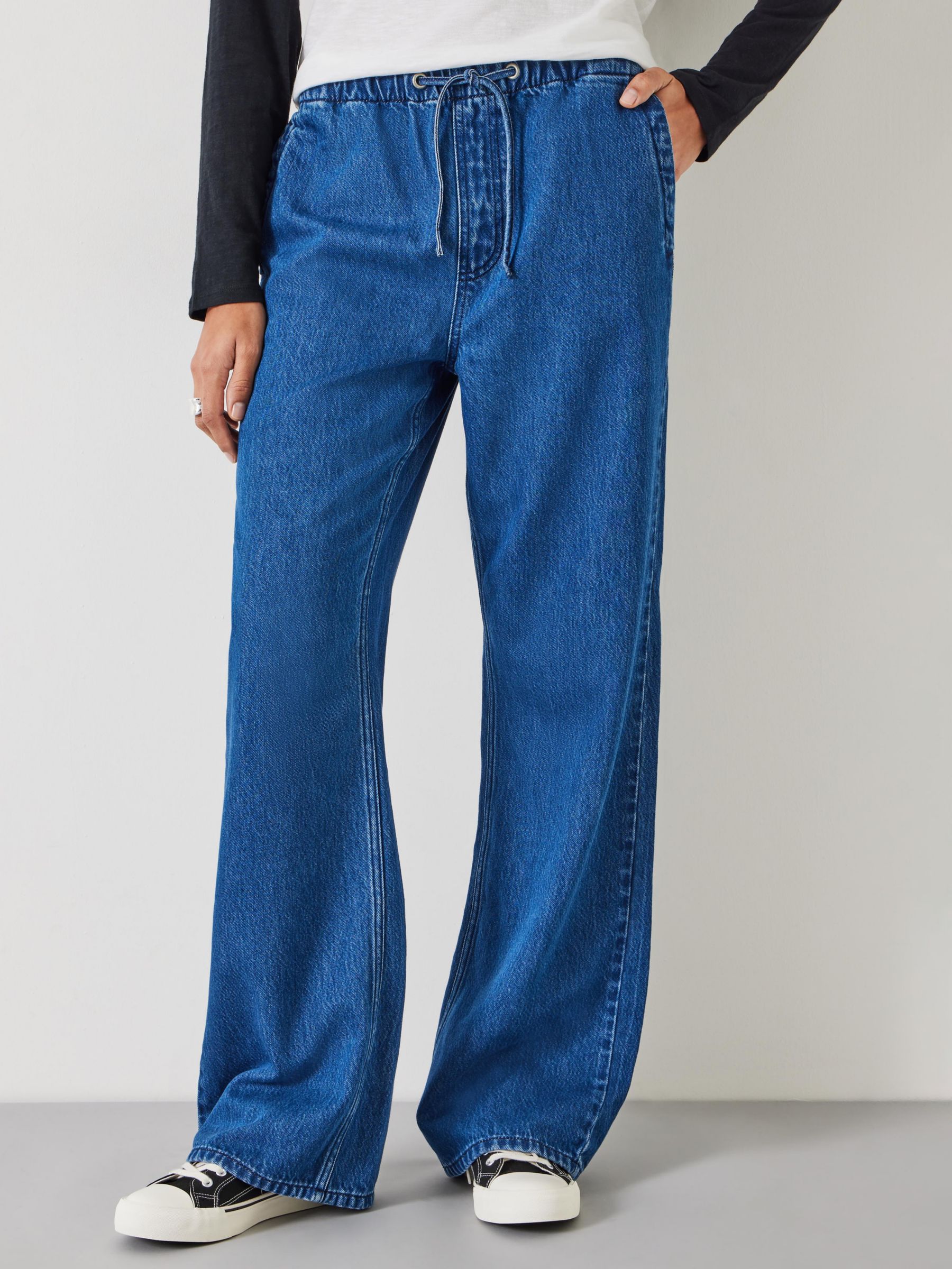 HUSH Slouchy Tie Waist Jeans, Blue Denim at John Lewis & Partners