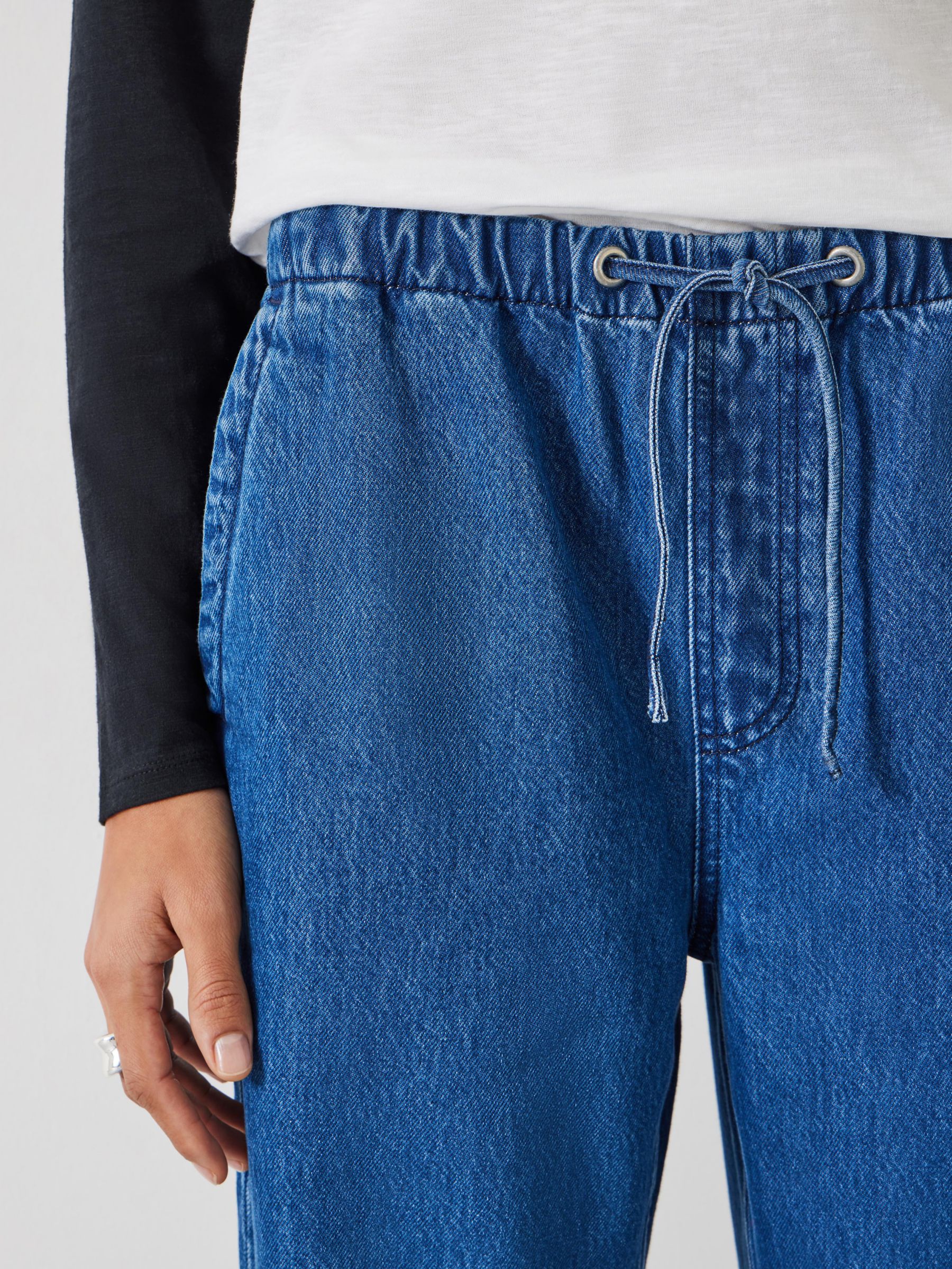 Whistles Organic Cotton Drawstring Jeans, Mid Blue at John Lewis & Partners