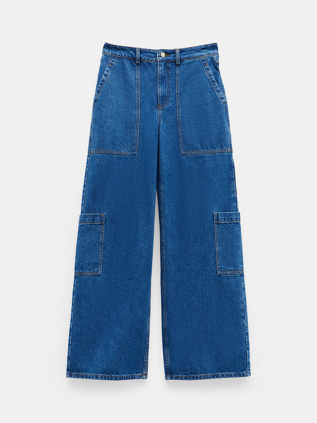 HUSH Charli Wide Leg Cargo Jeans, Mid Authentic Blue