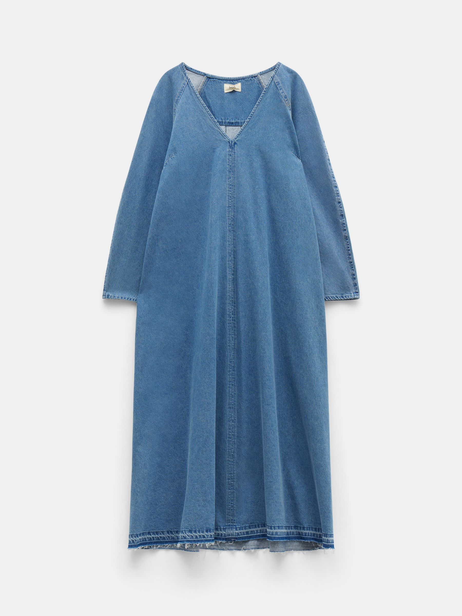 HUSH Marina V-Neck Maxi Denim Dress, Mid Authentic Blue at John Lewis ...