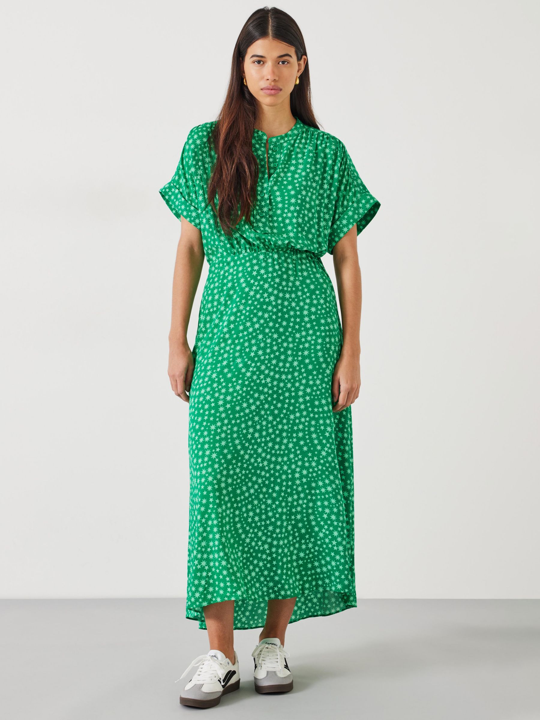HUSH Keisha Print Shirt Midi Dress, Multi Star Green, 14