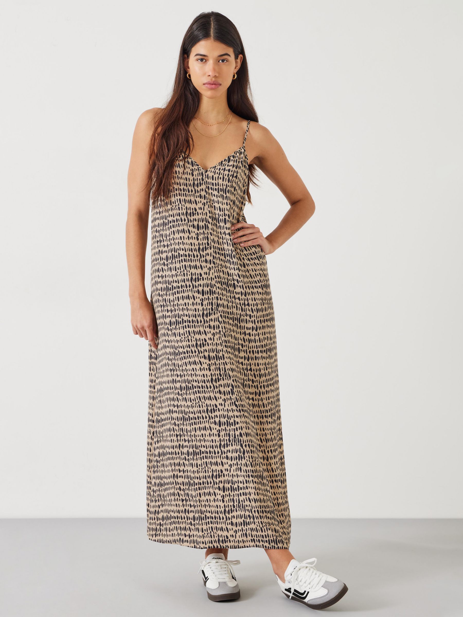 HUSH Eloise Abstract Print Maxi Dress, Neutral/Black, 10