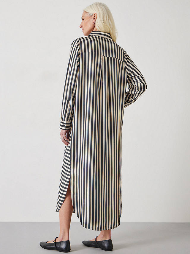 HUSH Aida Stripe Midi Shirt Dress, Black/White