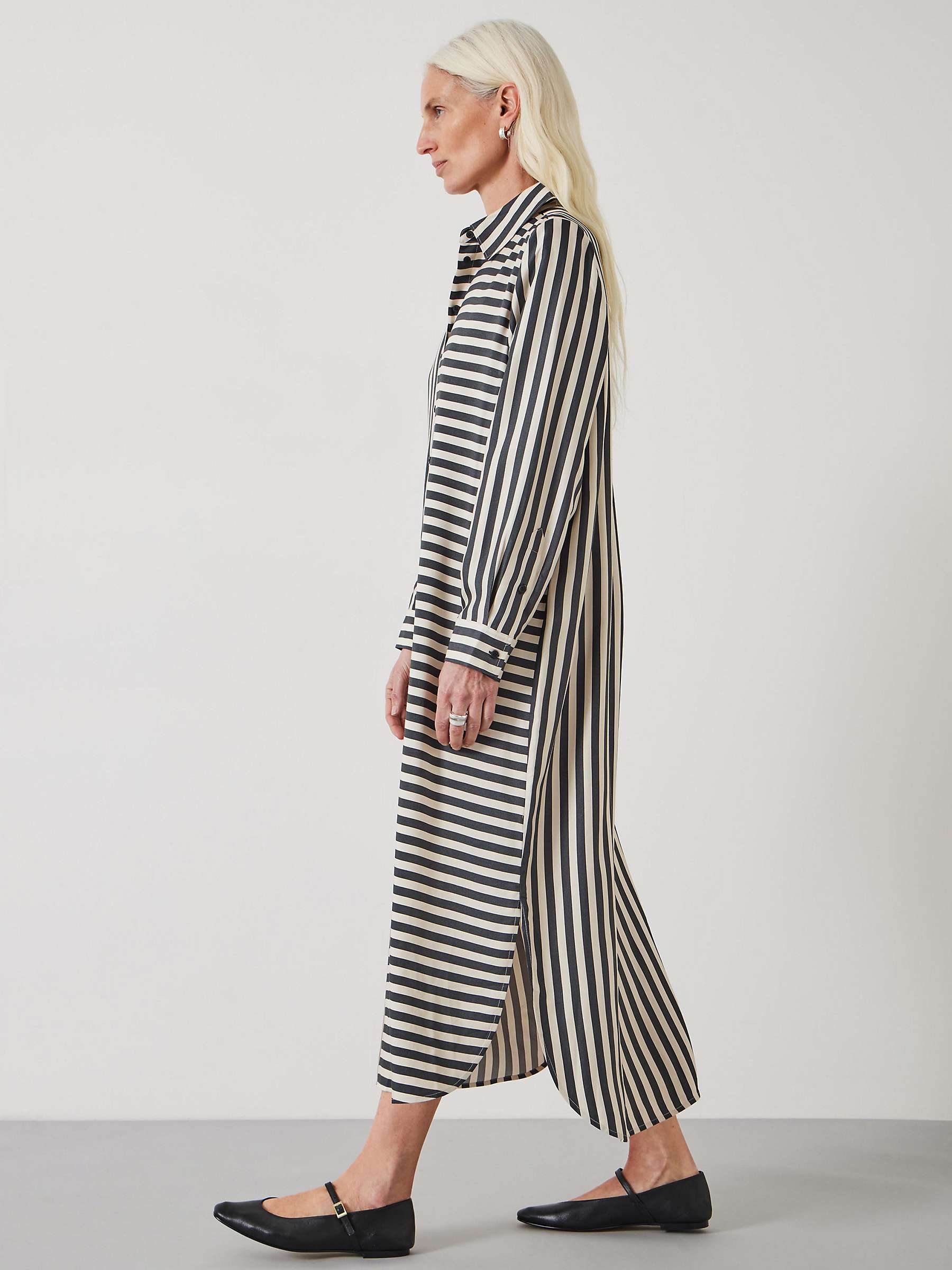 Buy HUSH Aida Stripe Midi Shirt Dress, Black/White Online at johnlewis.com