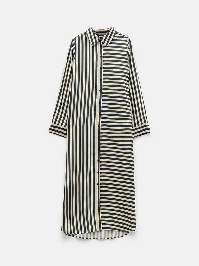 HUSH Aida Stripe Midi Shirt Dress, Black/White