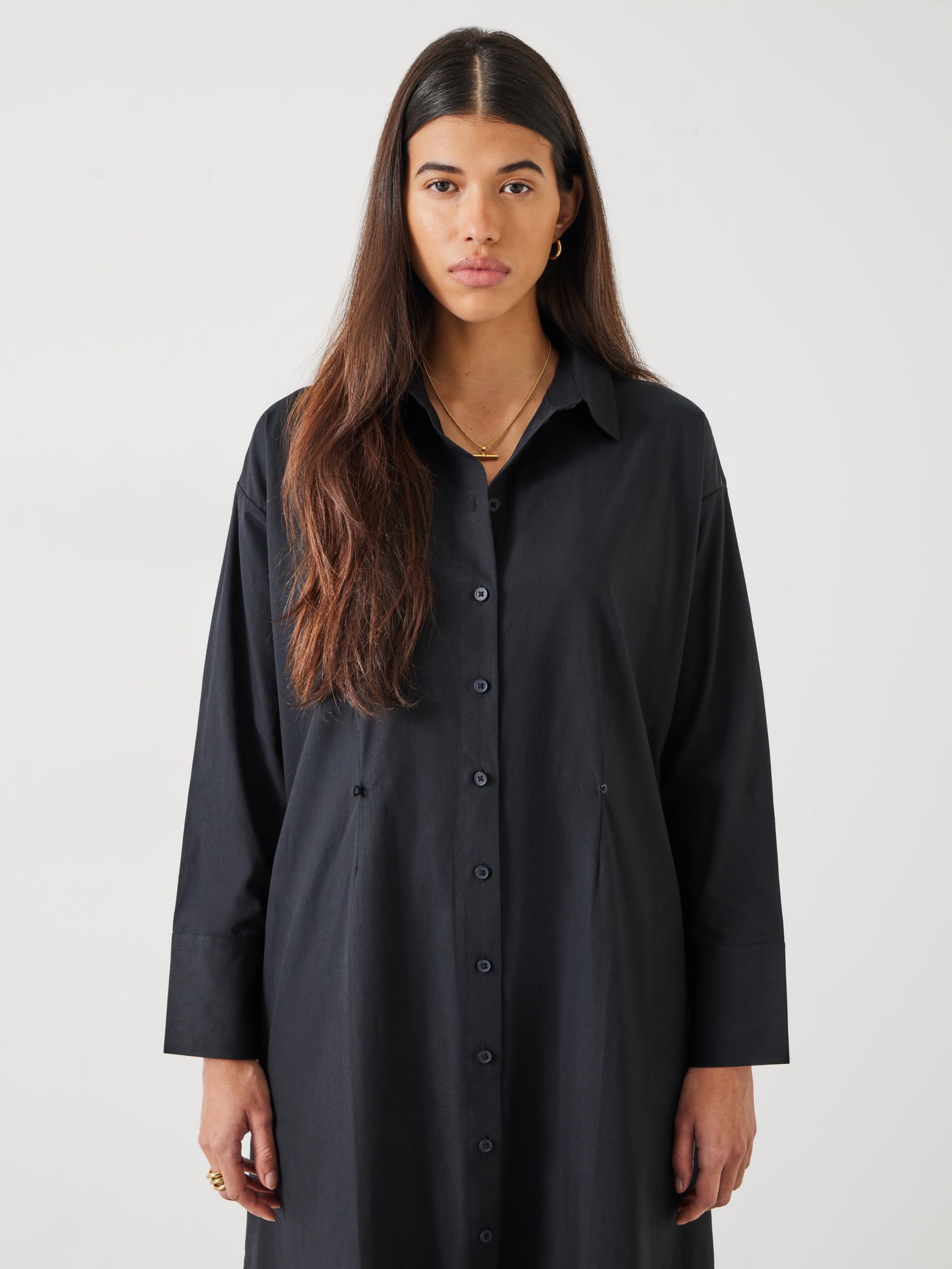 HUSH Freddie Midi Shirt Dress, Black at John Lewis & Partners