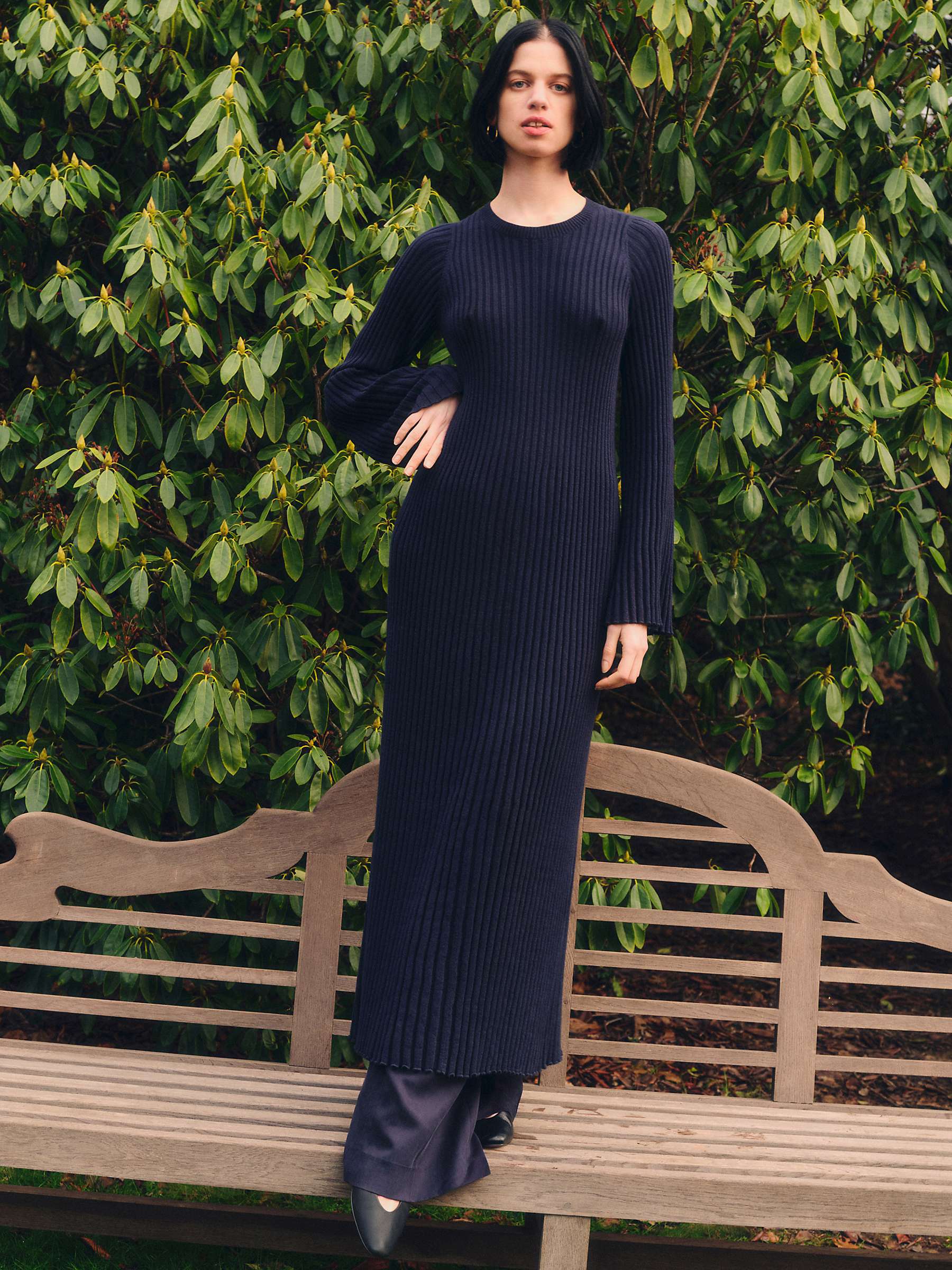 Buy HUSH Penny Crew Neck Ribbed Wool Blend Maxi Dress, Midnight Navy Online at johnlewis.com