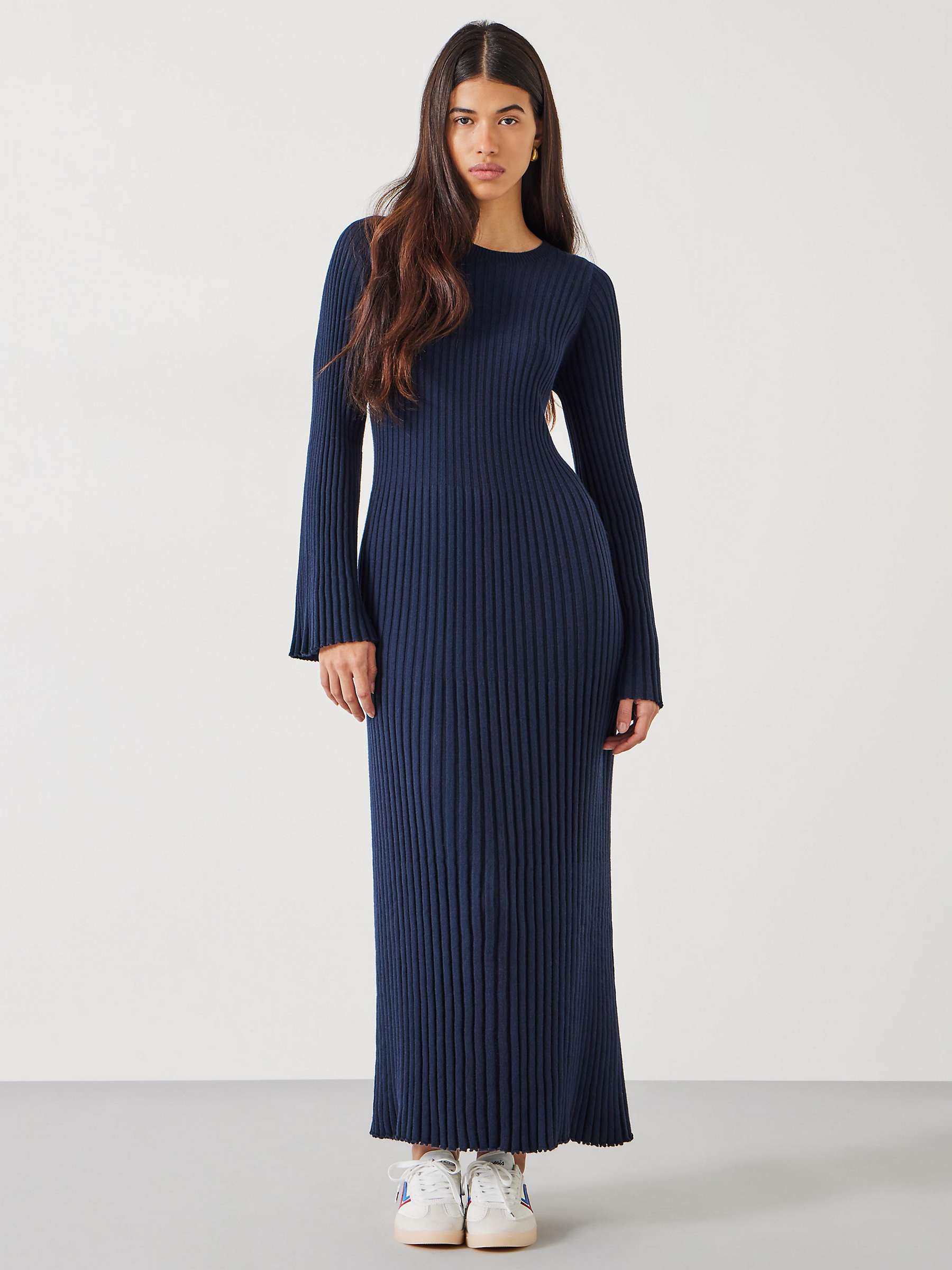 Buy HUSH Penny Crew Neck Ribbed Wool Blend Maxi Dress, Midnight Navy Online at johnlewis.com