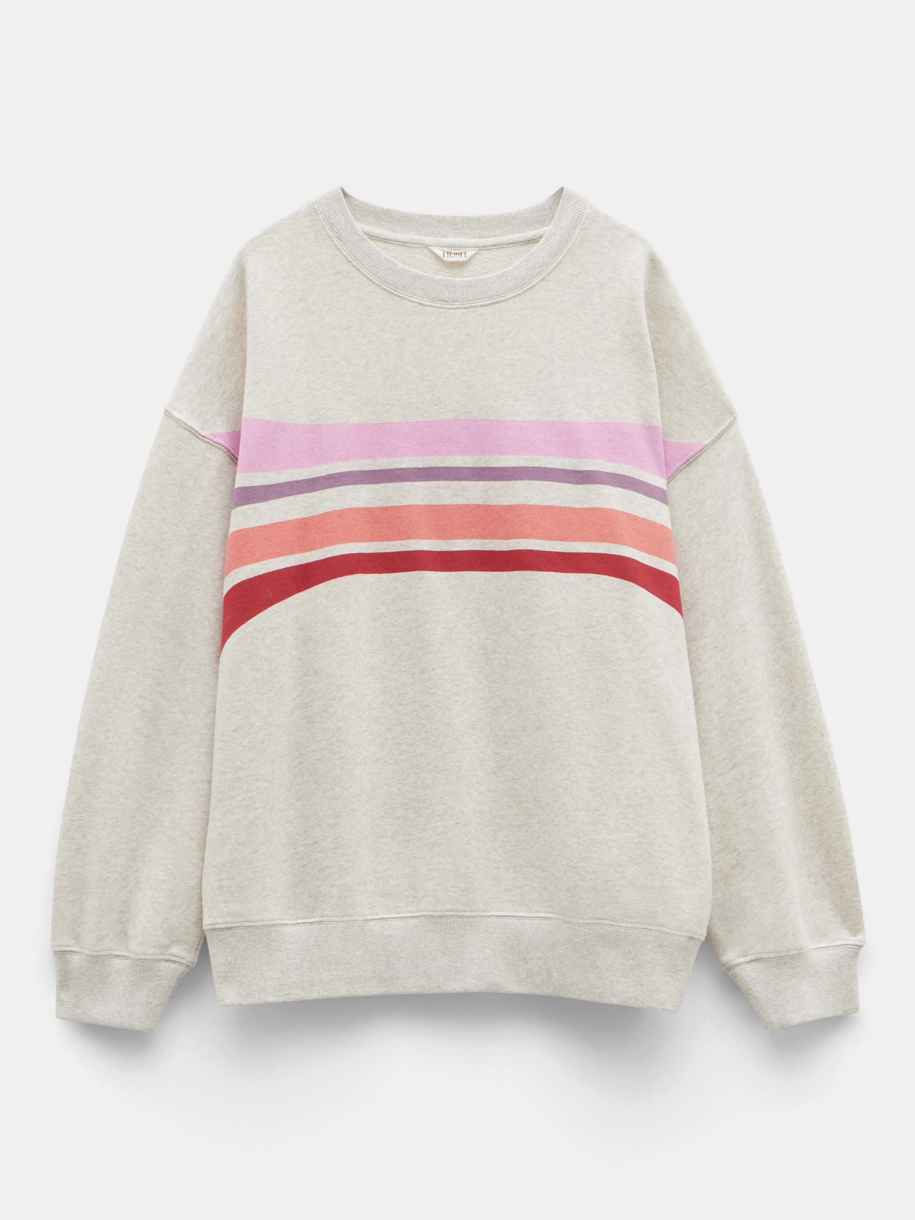HUSH Eden Stripe Oversized Cotton Sweatshirt, Oatmeal Marl/Multi, M