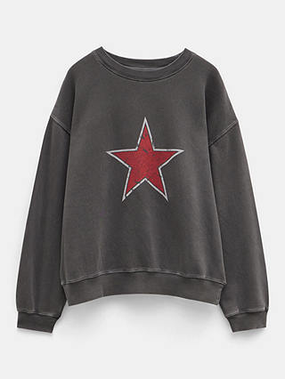 HUSH Seona Star Cotton Sweatshirt, Washed Black
