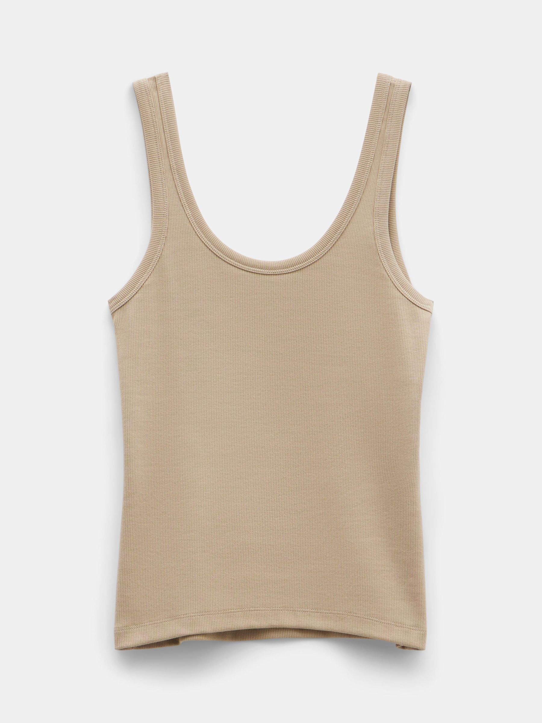 HUSH Ribbed Low Scoop Fitted Vest, Latte at John Lewis & Partners