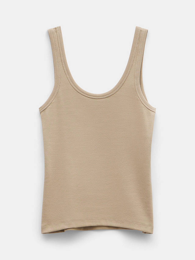 HUSH Ribbed Low Scoop Fitted Vest, Latte