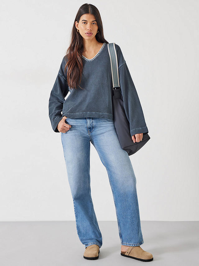 HUSH Ellison Contrast Stitch Sweatshirt, Dark Grey