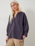 HUSH Rhea Placket Detail Cotton Top, Dark Grey