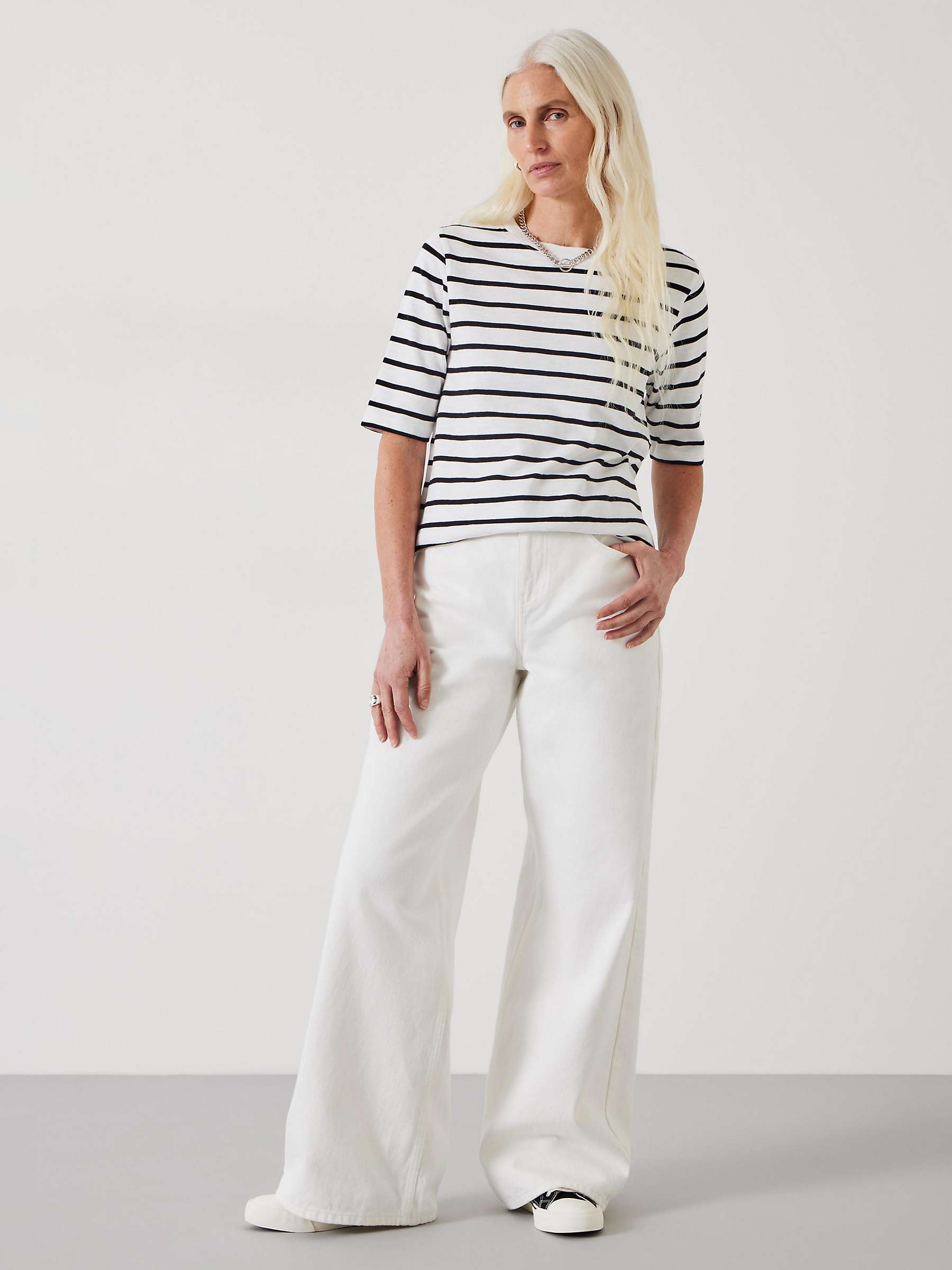 Buy HUSH Sora Relaxed Stripe Cotton T-Shirt, White/Black Online at johnlewis.com