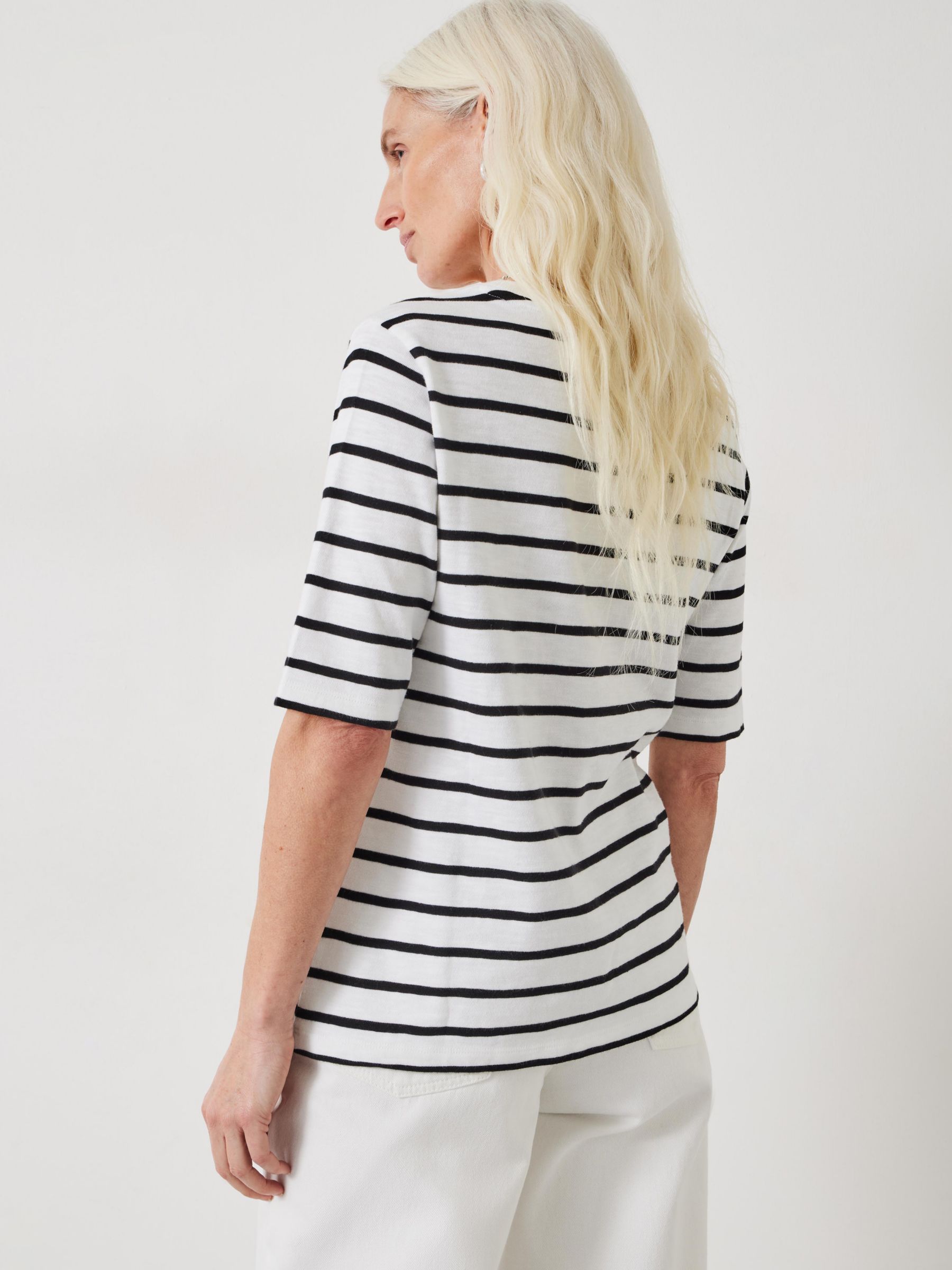 HUSH Sora Relaxed Stripe Cotton T-Shirt, White/Black, XXS