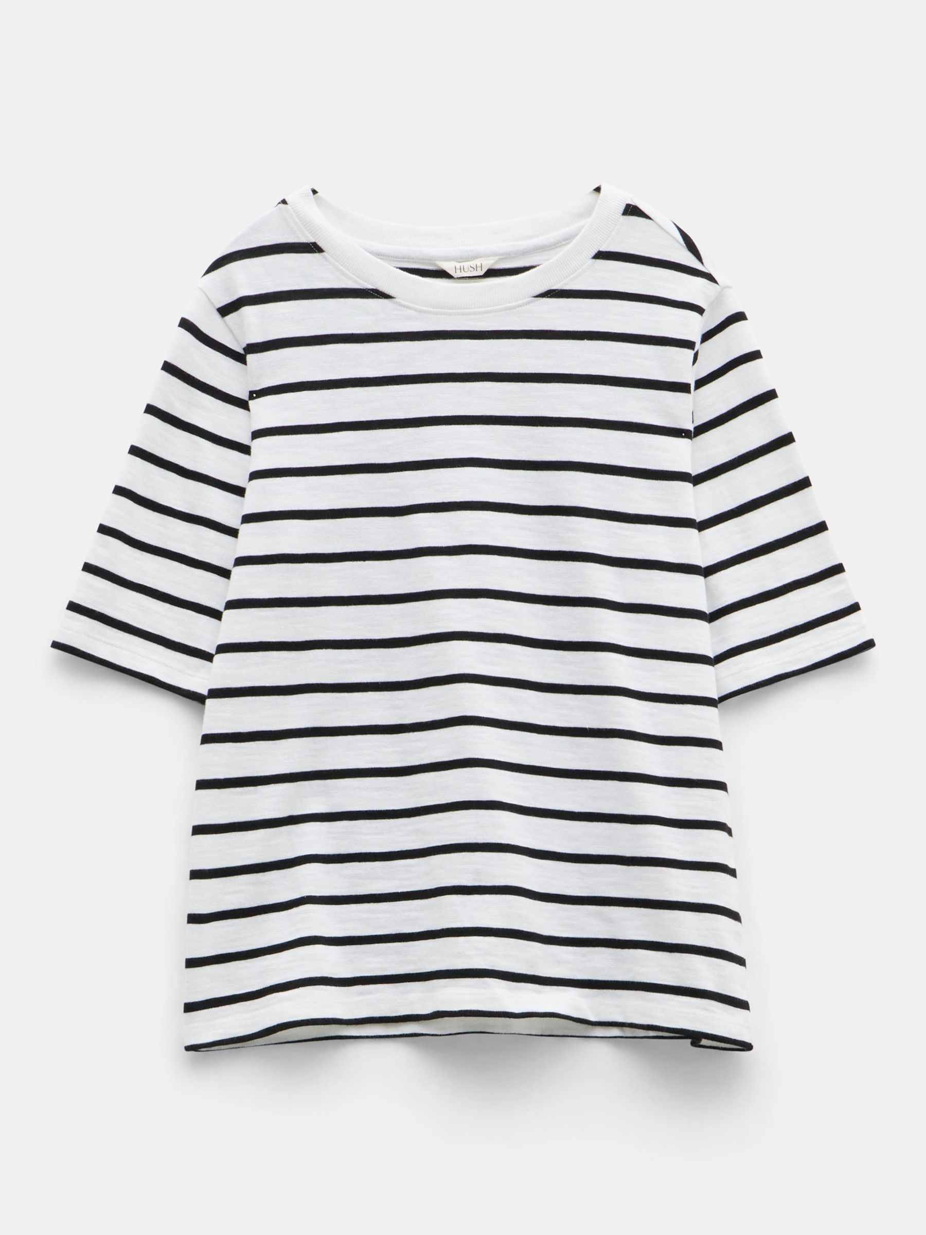 HUSH Sora Relaxed Stripe Cotton T-Shirt, White/Black, L