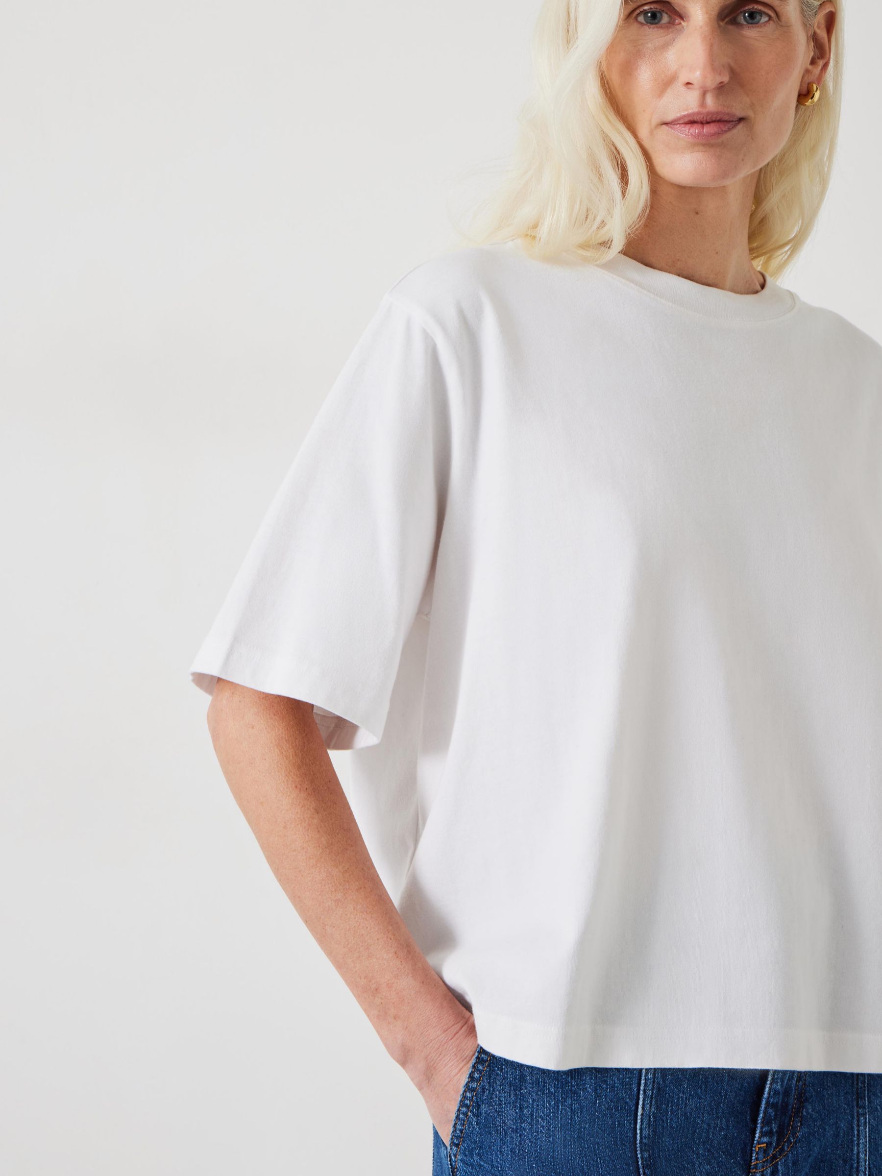 HUSH Romina Boxy Cotton T-Shirt, White at John Lewis & Partners