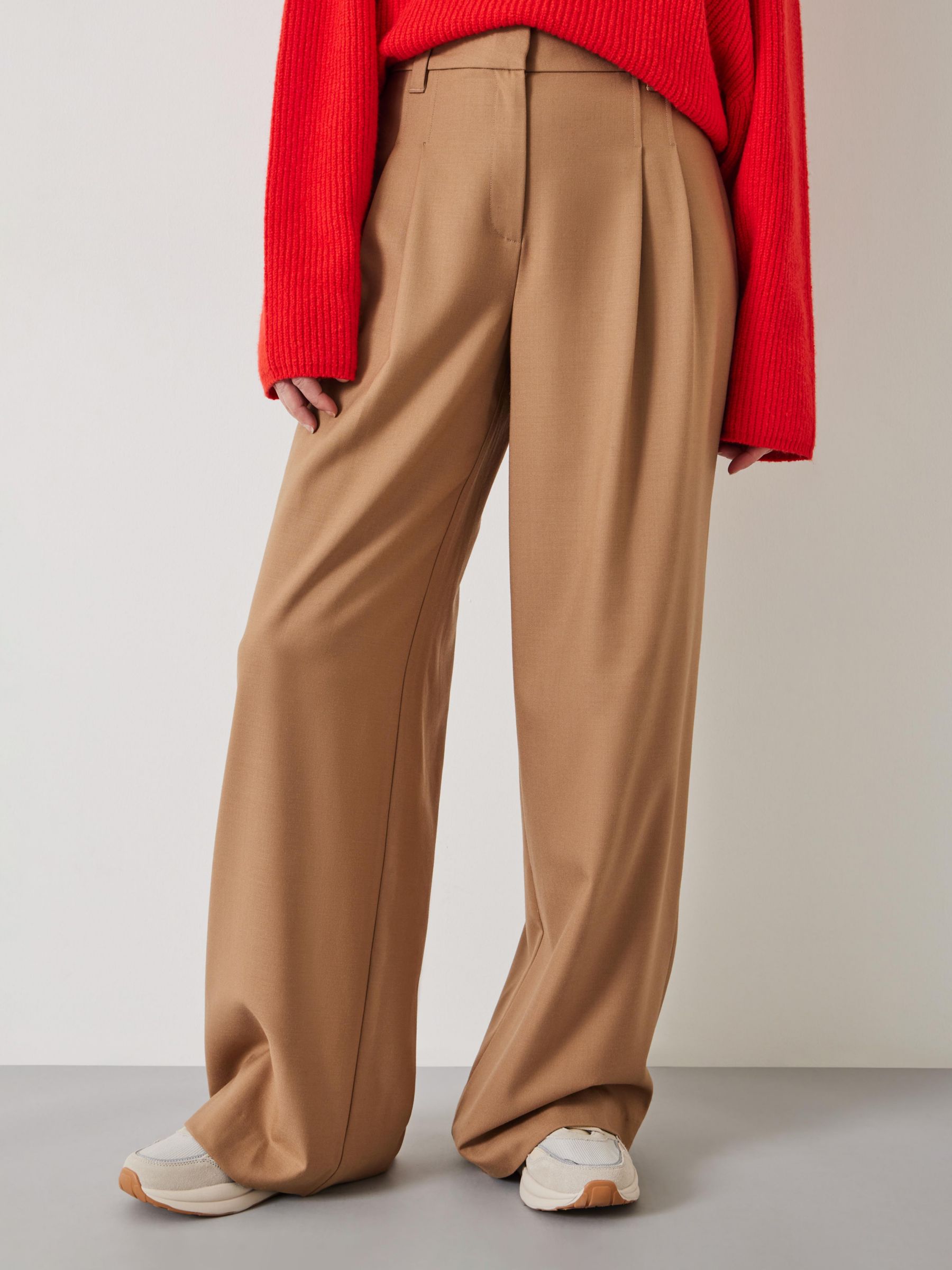 Textured Wool Chino Wide Leg Trousers, Red