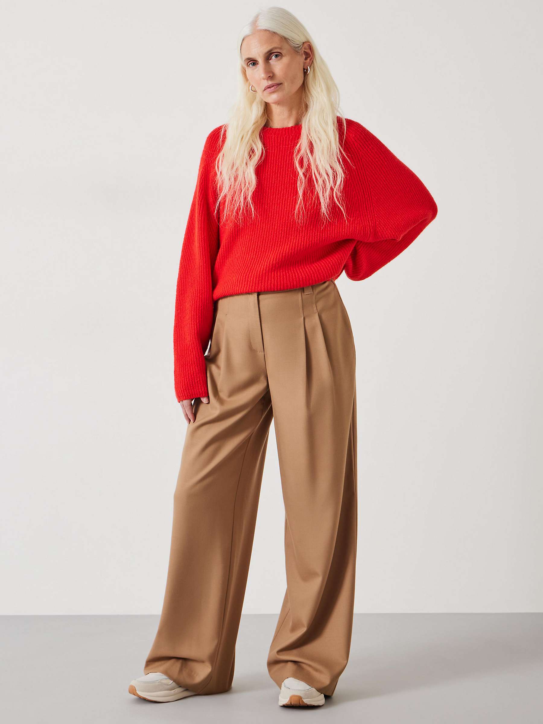 Buy HUSH Aoife Wool Blend High Waist Trousers, Camel Brown Online at johnlewis.com