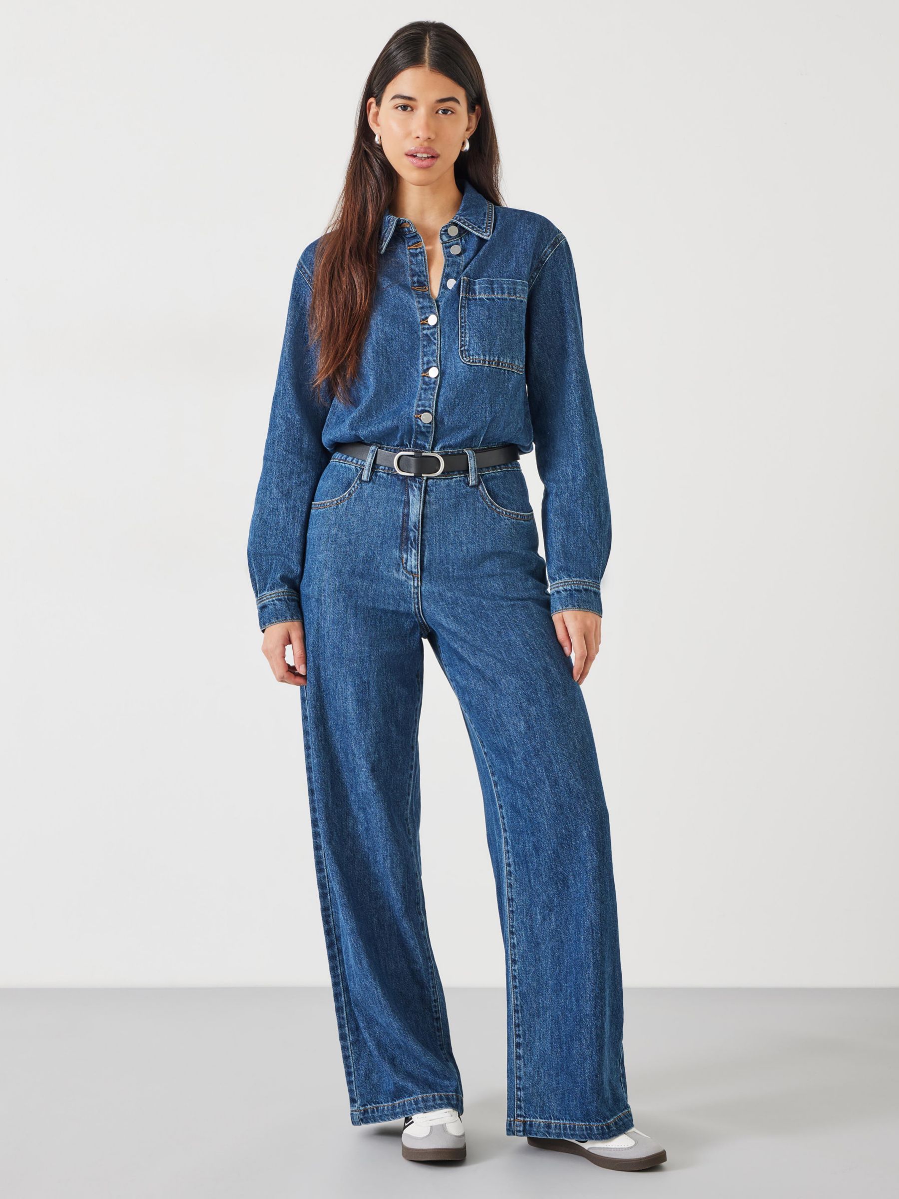 HUSH Evelyn Denim Relaxed Jumpsuit, Mid Authentic Wash at John Lewis ...
