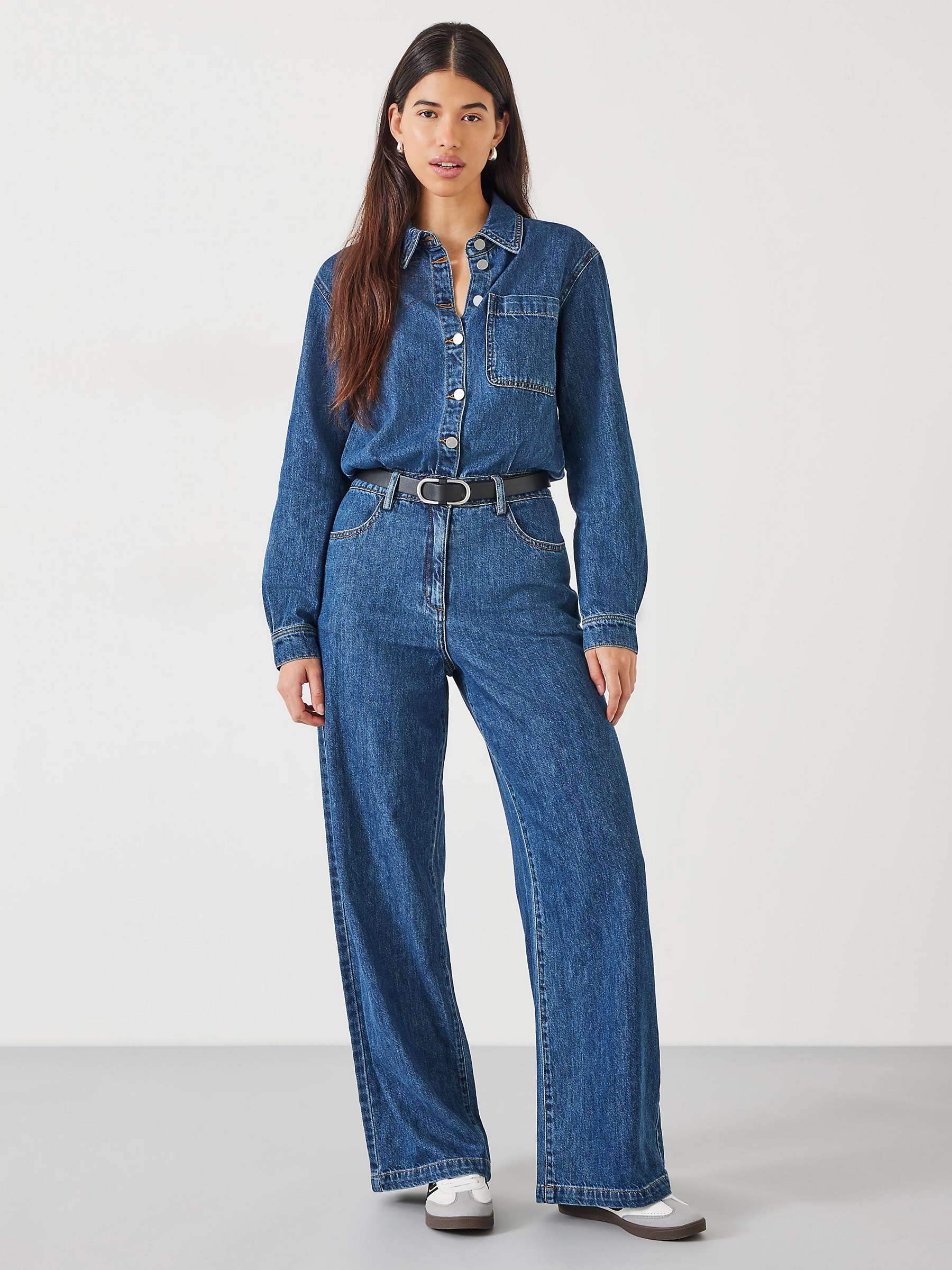 Buy HUSH Evelyn Denim Relaxed Jumpsuit, Mid Authentic Wash Online at johnlewis.com