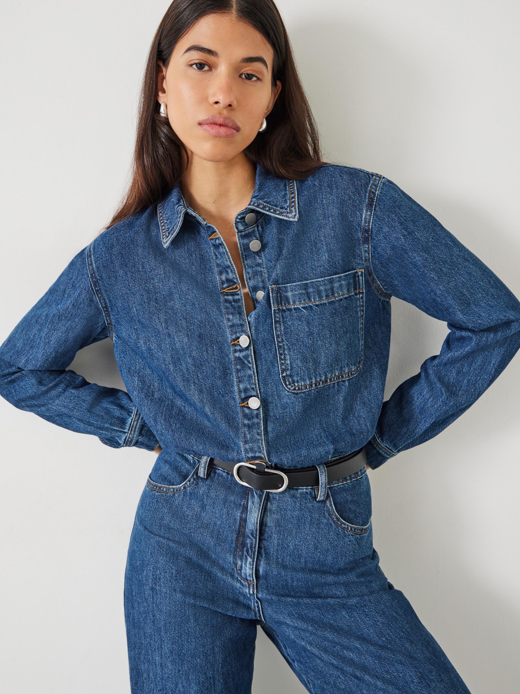 HUSH Evelyn Denim Relaxed Jumpsuit, Mid Authentic Wash, 10