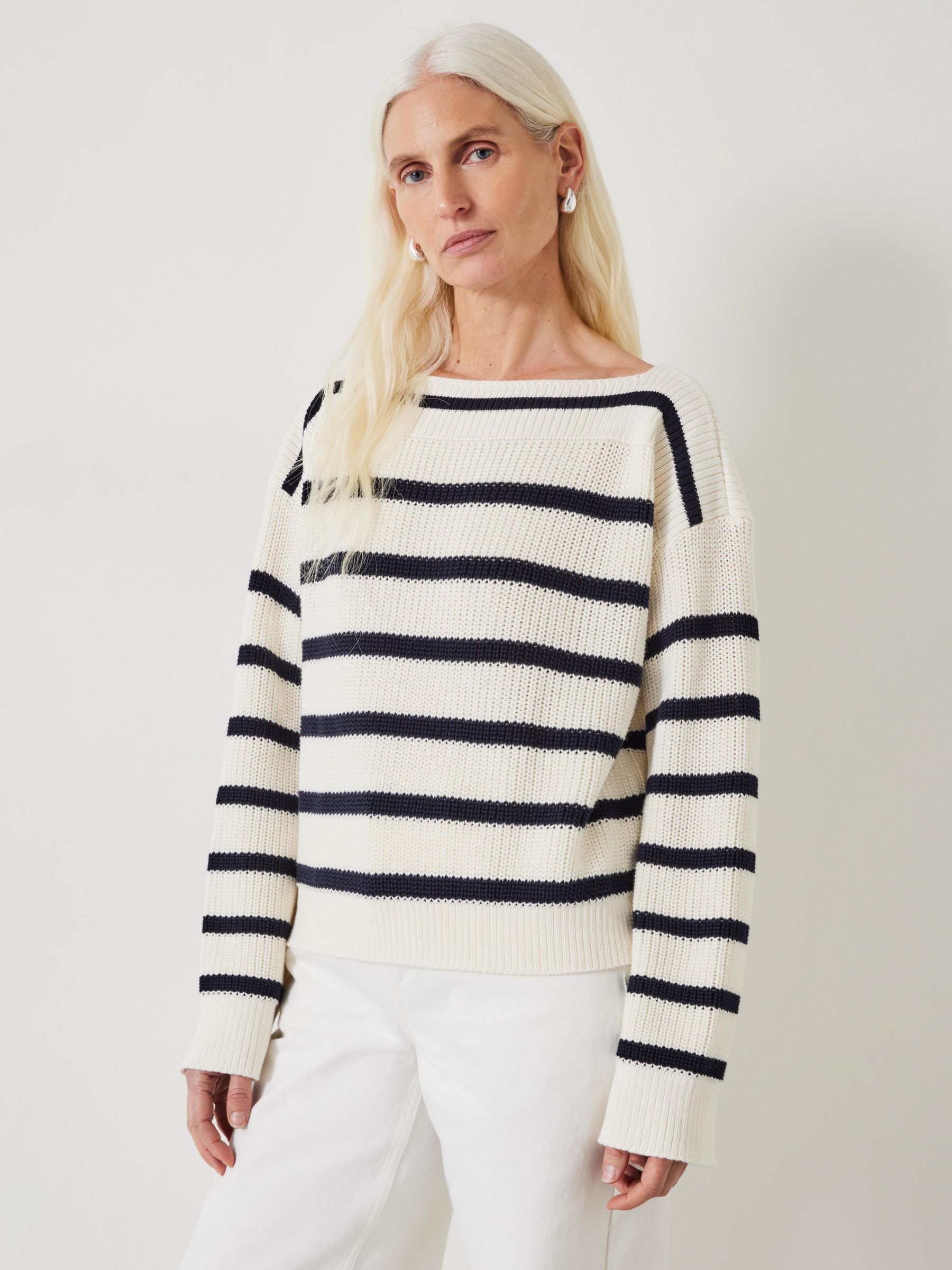 HUSH Aubrey Ribbed Open Knit Jumper, Ecru / Navy Stripe at John Lewis ...