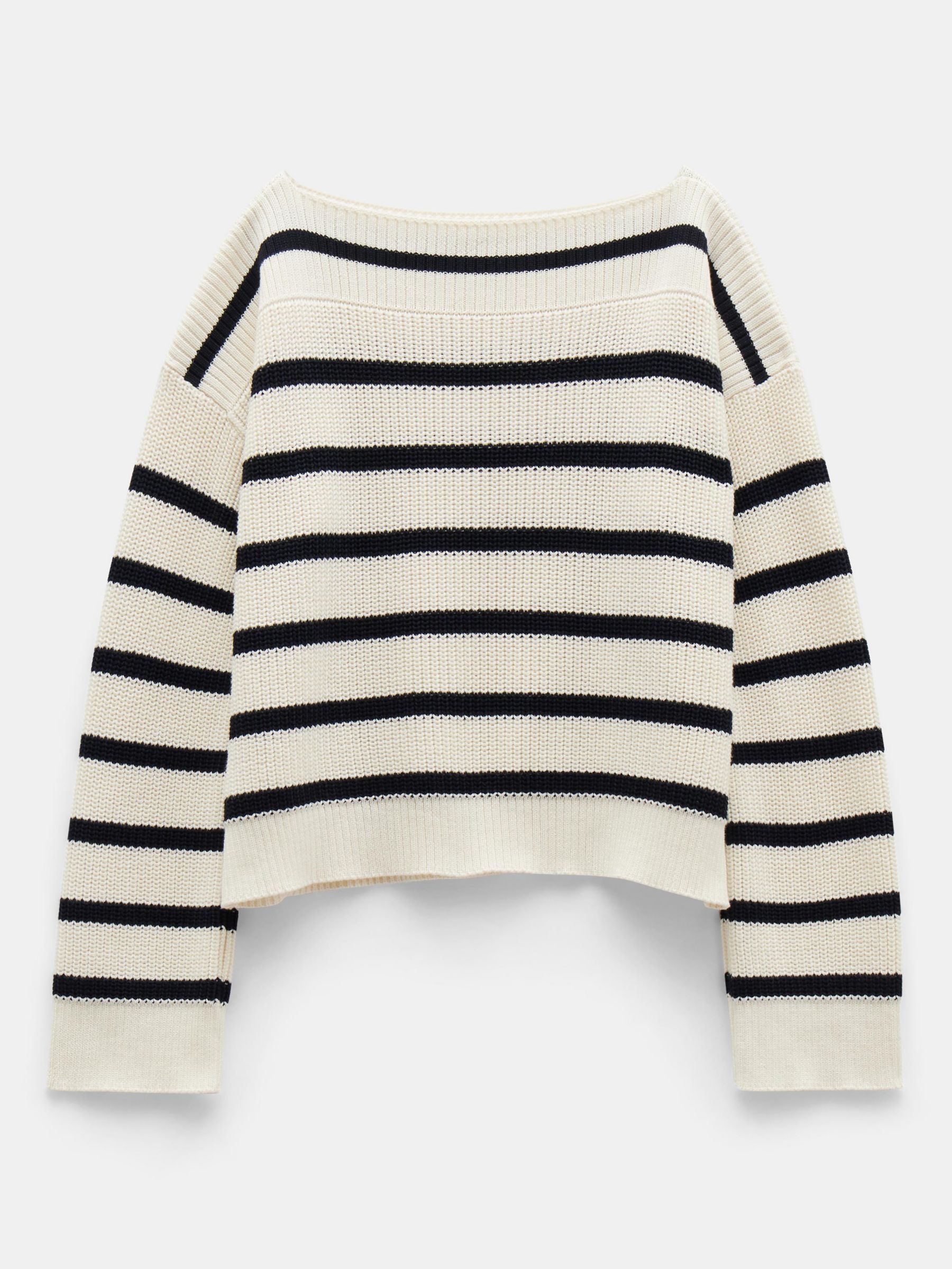 HUSH Aubrey Ribbed Open Knit Jumper, Ecru / Navy Stripe at John Lewis ...