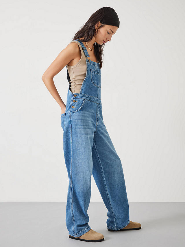 HUSH Maya Relaxed Straight Leg Dungarees, Authentic Light Blue