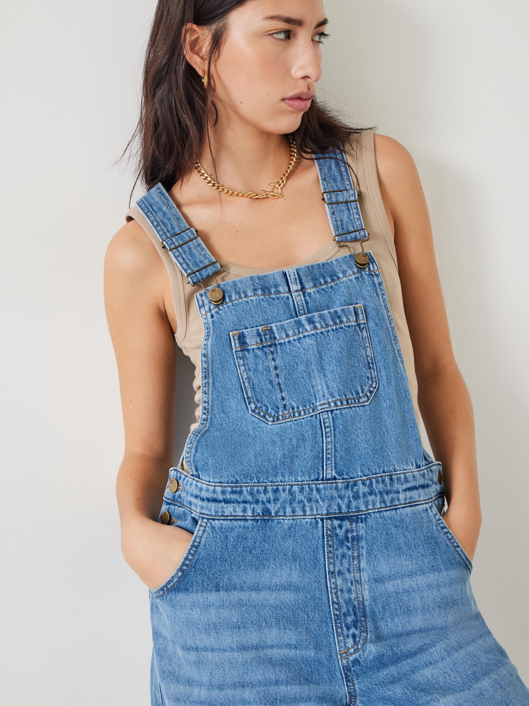 HUSH Maya Relaxed Fit Dungarees, Authentic Light Blue at John Lewis ...