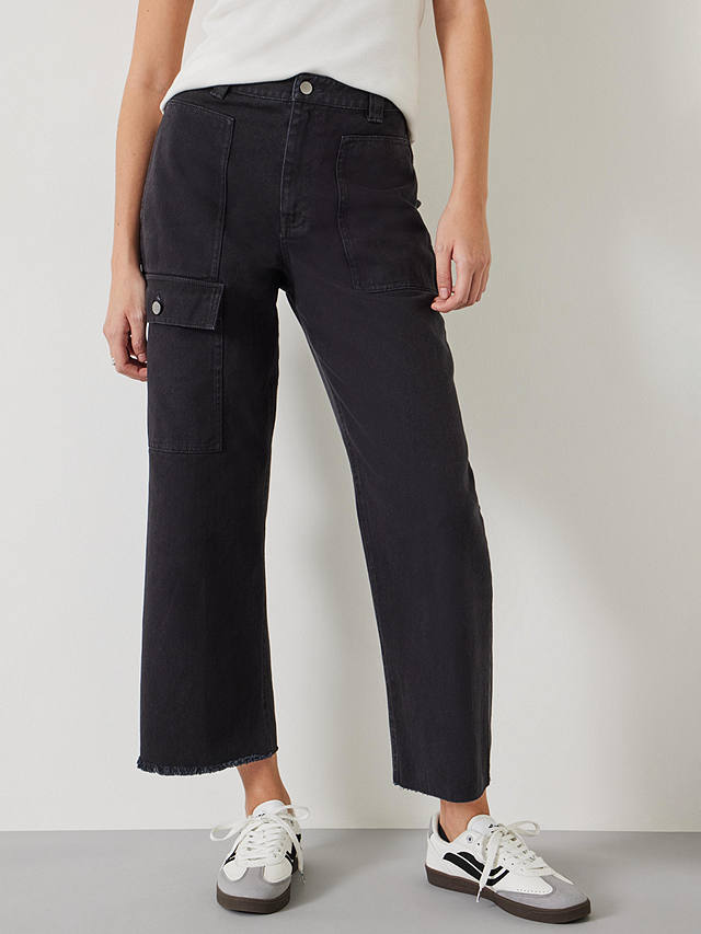 HUSH Issy Cropped Cotton Trousers, Washed Black