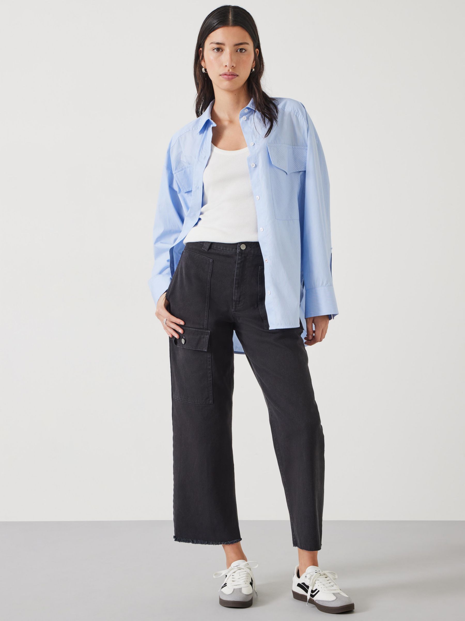 HUSH Issy Cropped Cotton Trousers, Washed Black