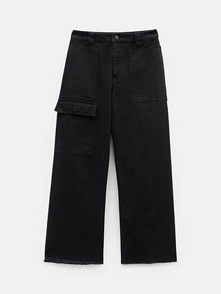 HUSH Issy Cropped Cotton Trousers, Washed Black