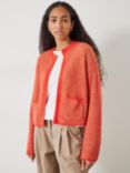 HUSH Opal Tonal Stripe Edge To Edge Wool Blend Cardigan, Red/Camel