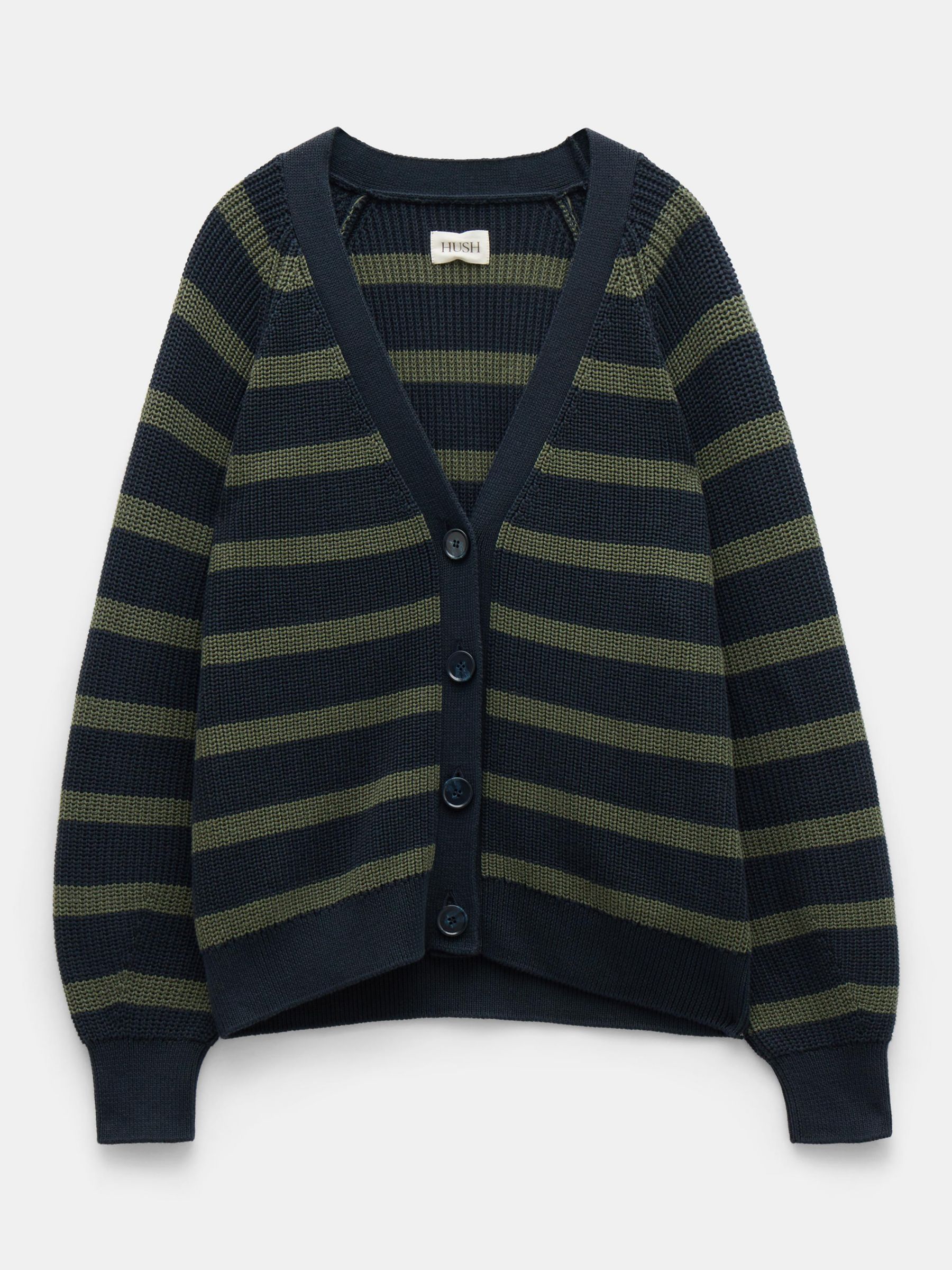 Buy HUSH Rae Striped Button Through Cotton Cardigan, Navy/Green Online at johnlewis.com