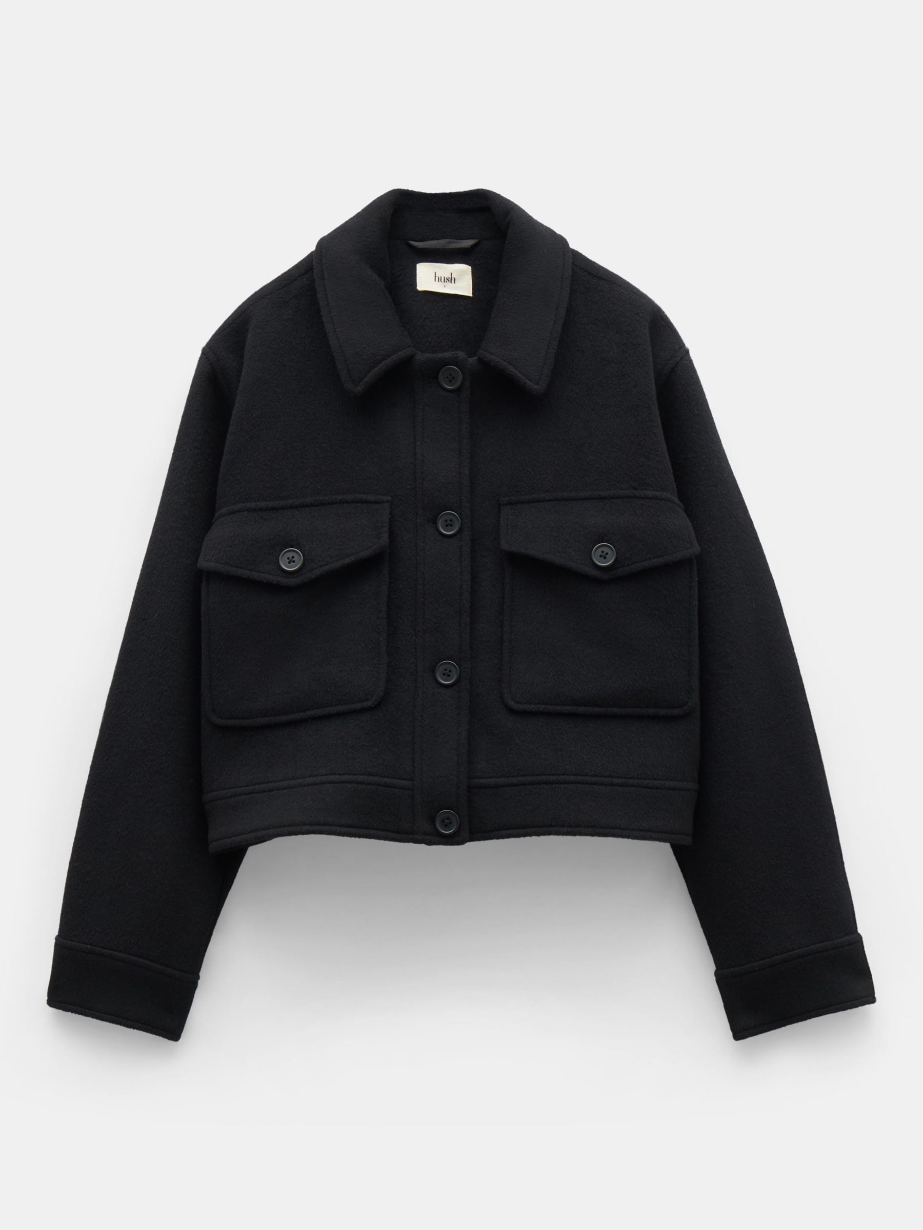 HUSH Taylah Wool Blend Cropped Jacket, Black at John Lewis & Partners